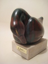 SCULPTURE RESINE TEINTEE BAIN DE BRONZE VERT ART DECO CANARD SUR SOCLE 12cm NEUF