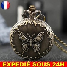 ✅ Montre papillon Poche Vintage Gousset Chaine Pendentif Bijoux Femme Homme Mode