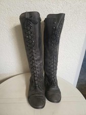 Charles David Regiment Lace-Up Riding Boots Women's 9 Distressed gray Italy