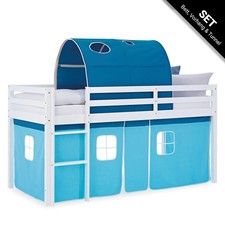 Cadre de Lit superposé 90x200 Lit enfant mezzanine Bois Tunnel Bleu Homestyle4u