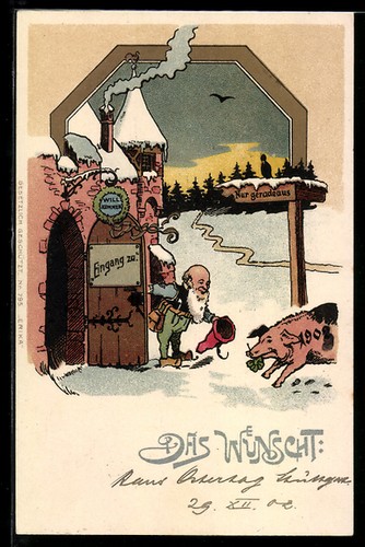 Lithographie nain laisse - laisse, un