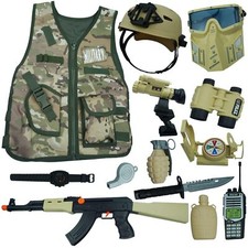 Déguisement Militaire Enfant Costume avec Casque Veste Télescope Walkie Talki...