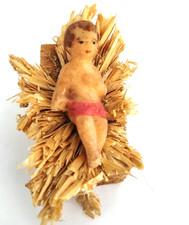 Santon Petit Jésus dans la paille en cire 4 cm