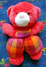 BB/ DOUDOU PELUCHE NOUNOURS OURS GRELOT ORANGE ROUGE ROSE CARREAUX  26 CM TTBE