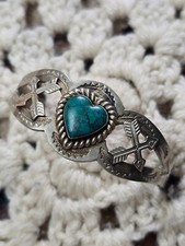 Bracelet manchette vintage Navajo acier inoxydable fausse turquoise époque Fred HARVEY