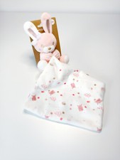 Doudou Plat/Mouchoir Lapin Rose Blanc Nez Doré Or Noeud Tulle Prémaman Orchestra