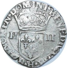 O8540 Rare 1/4 écu croix Henri IV 1602 H La Rochelle Argent ->Faire offre