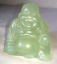 ANCIENNE STATUETTE FIGURINE SCULPTURE de  BOUDDHA RIEUR en PIERRE DE JADE 1950