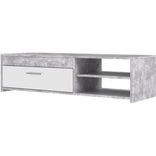 Meuble TV PILVI - Blanc et béton clair - Contemporain - L 120 x P 42,1 x H 31...