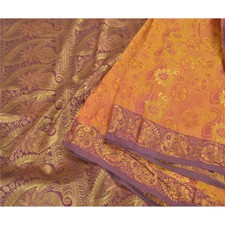 Tissu sari brocart tissé soie art sari indien lourd sanscrit vintage safran