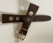 C4 BRACELET VINTAGE CUIR MARRON POUR MONTRE AVEC POMPE, ANSE BARETTE FIXE 18 MM