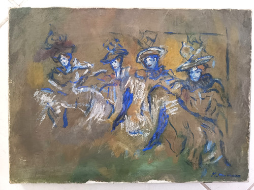 Huile sur toile ancienne scene - toile,