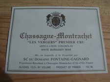 étiquette vin CHASSAGNE MONTRACHET 1er cru Les Vergers Fontaine Gagnard