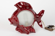 Veilleuse Ancienne Années 50 – Poisson Stylisé en Faïence Rouge Bordeaux – Lampe
