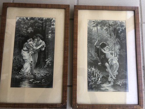 Paire tableaux soie - de,