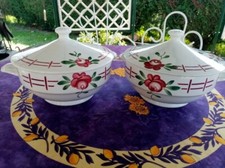 2 Soupières Légumiers anciens Sarreguemines Digoin Modèle Castille Décor Rouge