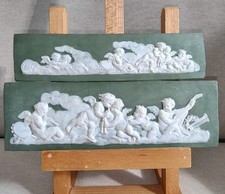 plaque Mural Déco ou frise  décorative biscuit wedgwood porcelaine  ange Vert 