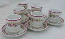 Suite de 6 tasses brulots + sous tasses porcelaine Paris, décor floral rose, XIX