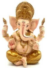 Statue Résine Ganesh Beige / Doré 14cm