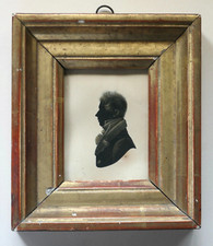 Portrait silhouette jeune homme romantique miniature 19ème lavis cadre bois doré