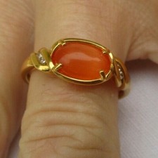 bague classique plaqué or opaline orange cristaux diamant bijou grande taille 64