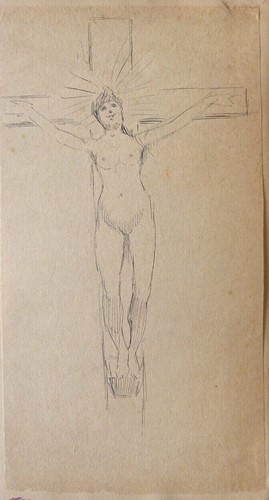 Femme nue crucifiée - , dessin