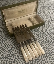 Chemelat Coutelier Orfèvre - 6 Couteaux à Dessert Argent 950/1000 Et Nacre