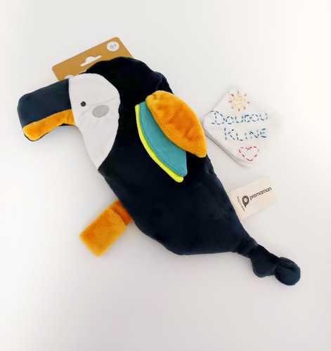 Doudou plat toucan - plat, bleu