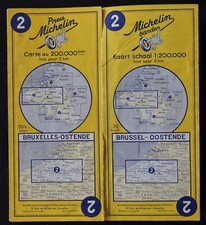 Carte MICHELIN 2 BELGIQUE Ostende Bruxelles 1955 Guide Bibendum pneu tyre map