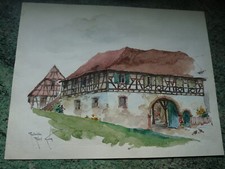 Alsace Superbe aquarelle sur papier de Robert Kuven (1901-1983) Reitwiller   
