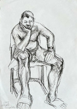 Dessin au crayon ORIGINAL modèle nu signé artiste polonais A3 11,8 x 16,5...