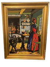 Oeuvre d'art au point de croix de chalet rustique danois, toupie L37 cm L47 e...