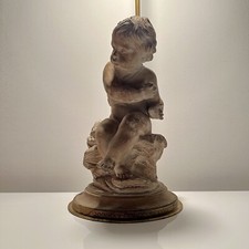Pied de lampe en platre patiné terre cuite signé cherubin enfant 