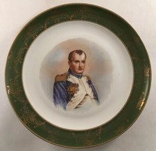 ANTIQUE NAPOLEON PORTRAIT PLATE WITH GREEN GILT GOLD RIM UNMARKED