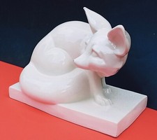 Renard, faience craquelée, art déco, signé L. Fontinelle