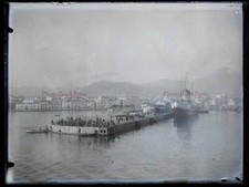 Ville Port à identifier Photo NEGATIVE Plaque de verre Stereo Vintage V31L8n4