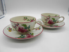 PAIRE DE TASSES & SOUS TASSES PIVOINES EN PORCELAINE DE LIMOGES PERRIER FILS