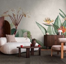 Tropical Fleurs Exubérantes Papier Peint Photo Avec Üppigen Feuilles Que – Crème