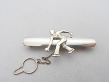 Pétanque : Pince à Cravate en Argent 925 Avec Joueur - Club de Bowling -