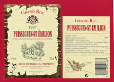 89/05 Etiquette BORDEAUX PUISSEGUIN-ST ÉMILION 1997 Grand Roc 1997 Prod. réunis
