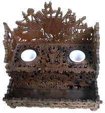 Ancien encrier bois sculpté-1914-Fort de Briançon-Chasse-Militaria-Poilu