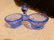 PORTIEUX SALERON VERRE CRISTALLIN BLEU SIGNE RELIEF & TAMPON