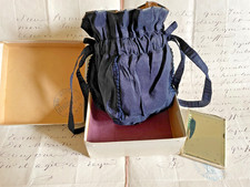 Antique French Flapper BON MARCHE Boxed Moiré Navy Silk  Coin Purse Mirror 20s