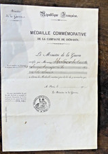 Diplôme pour la medaille de la campagne de 1870-1871