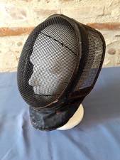 Ancien Masque Casque d'escrime fin XIXè métal moleskine & cuir Old fencing mask