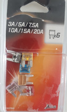 Assortiment de 6 mini fusibles 3A 5A 7,5A 10A 15A 20A auto moto scooter quad
