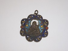-JOLI BIJOU PENDENTIF VIERGE A L'ENFANT EMAUX CLOISONNES LAITON Argenté  D