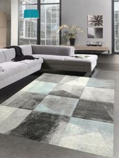 Tapis Abstrait Salon Couloir Design moderne à Carreaux en Crème Bleu Gris - E ..