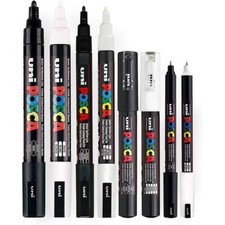Marqueur Posca | Noir et blanc | PC-5M PC3-M PC-1MC PC-1MR | Lot de 8 marqueurs