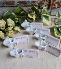 6 ANCIENS PORTES NOMS MENU DE TABLE EN PORCELAINE FLEURS BARBOTINE vintage